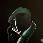 PAINTING OF STRANGE MOTHER WITH CHILDS ONE BLUE EYE ONE RED EYE